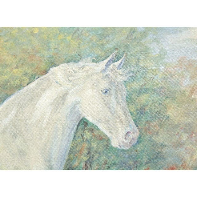Vintage 1954 Impressionist Painting Portrait of White Horse Signed g.v. Conradt For Sale - Image 4 of 8
