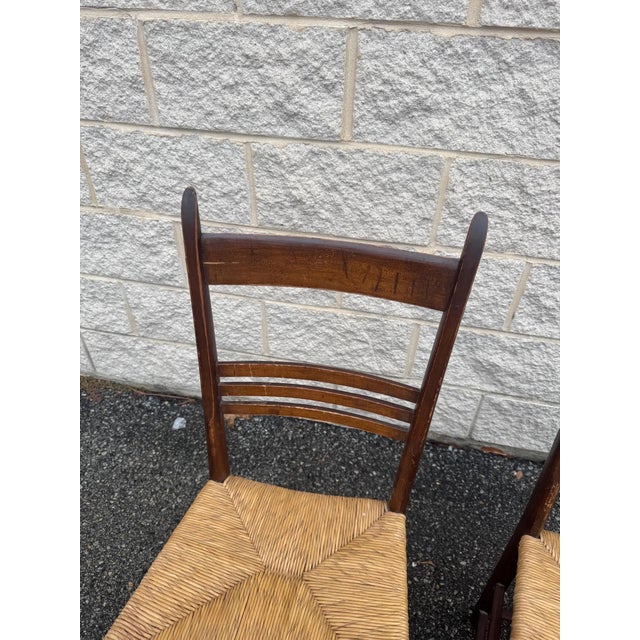 Set of 6 Rustic Vintage Ladder Back and Rush Seat Dining Chairs For Sale - Image 9 of 14