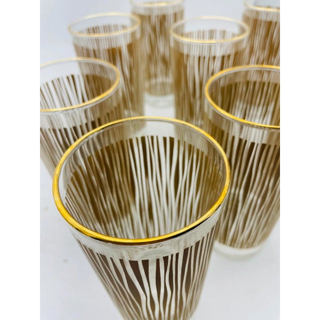 1970s Mid Century Vintage Drinking Glasses With Reed/Wood Design Set of 8 For Sale - Image 5 of 6