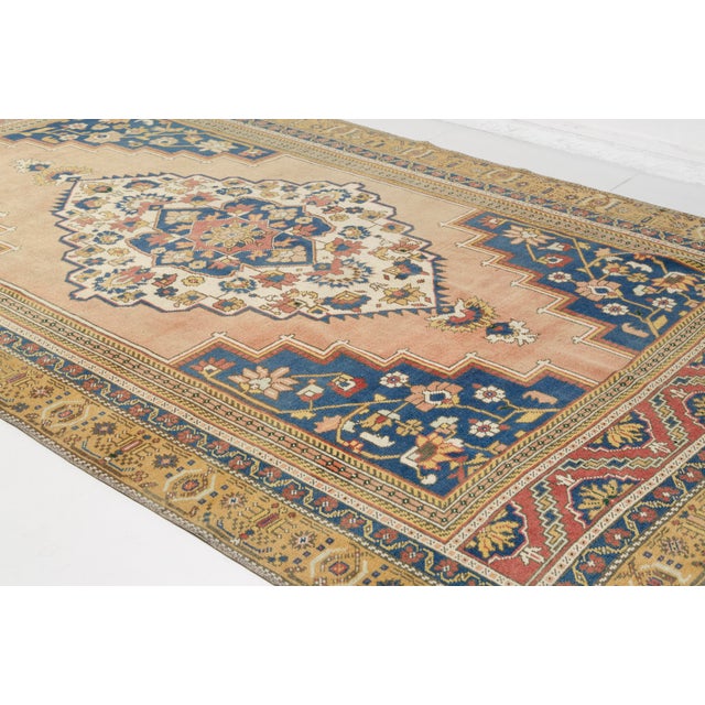 Tan Vintage Turkish Area Rug, Hand-Knotted Wool, Traditional Anatolian Medallion Design For Sale - Image 8 of 10