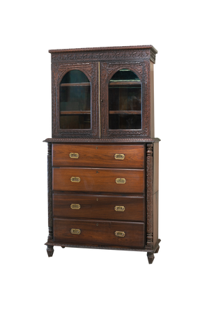 Antique Anglo-Indian Carved Desk Bookcase, India, 19th Century