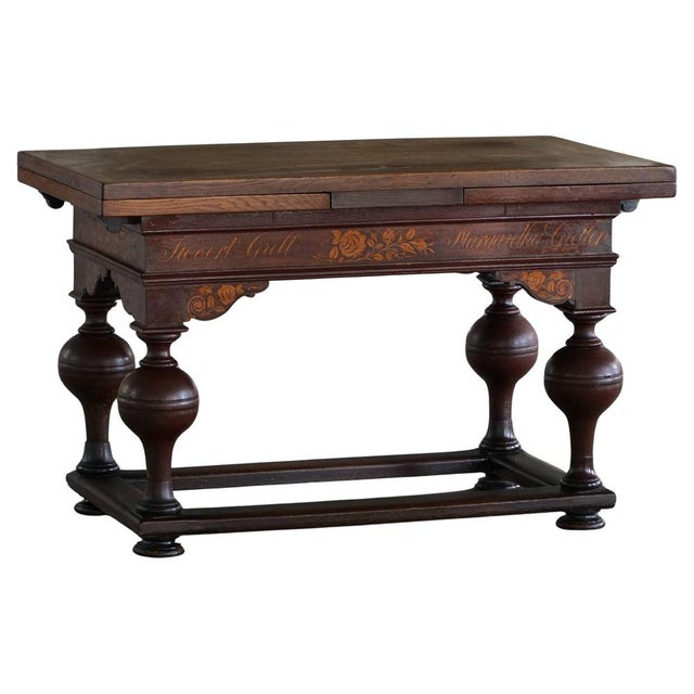 Danish Baroque Extendable Oak Table with Intarsia, 19th Century For Sale - Image 18 of 18