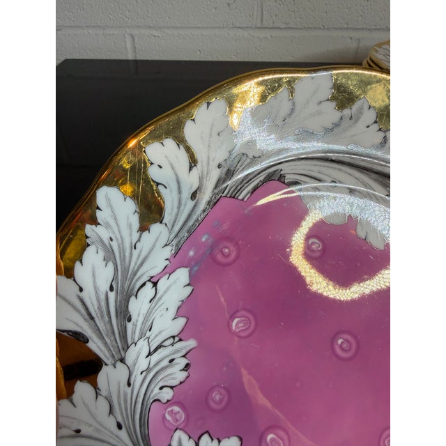 Set of Eight Fornasetti Style Pink Splash Luster Dinner Plates For Sale - Image 9 of 11