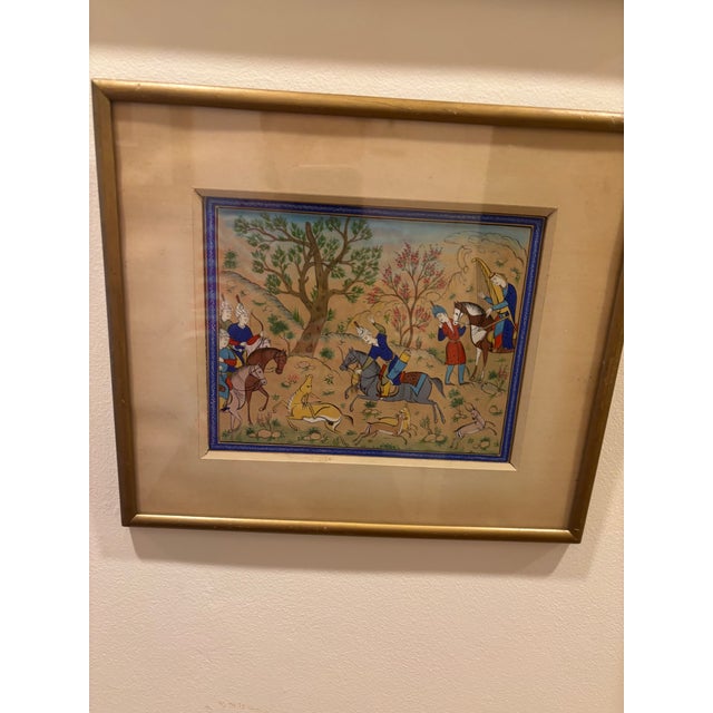 1940s Pair of Stunning Persian Miniature Paintings in Original Gold Frames For Sale In Washington DC - Image 6 of 8