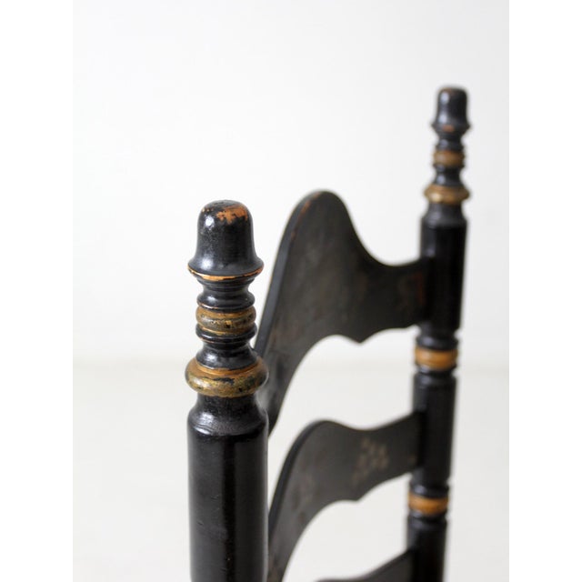 Vintage Hitchcock Style Ladder Back Chair With Rush Seat For Sale - Image 13 of 15