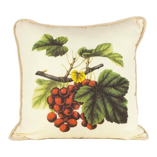 Holiday Berries White Linen Corded Pillow For Sale