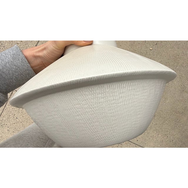 Organic Modern Sculptural Ceramic Gubbio Pendant Lights by Miri Mara – Ribbed Stoneware, California Studio - Unused Pair For Sale - Image 4 of 10