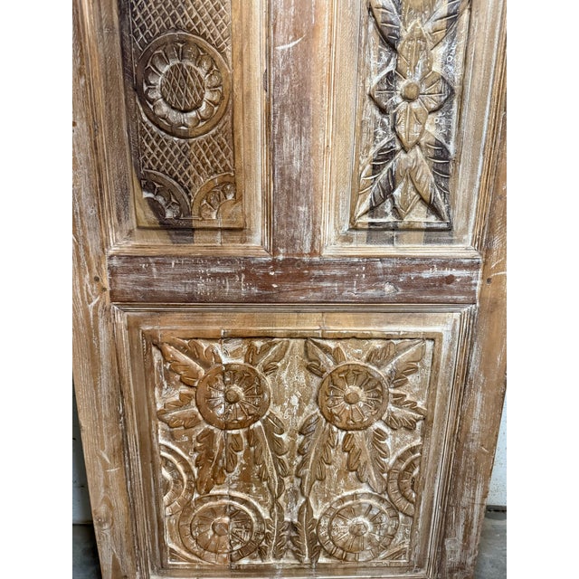 1920s Antique Whitewashed Hand-Carved Wooden Door – Rustic Hinged or Sliding Barn Door 80x30 For Sale - Image 5 of 8
