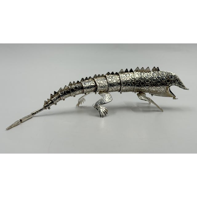 Silver Emilia Castillo Articulated Silver-Plated Brass Lizard Sculpture, Mexico 1980's For Sale - Image 8 of 18