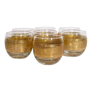 7 Pc. Gold Deposit Roly Poly Whiskey Glasses