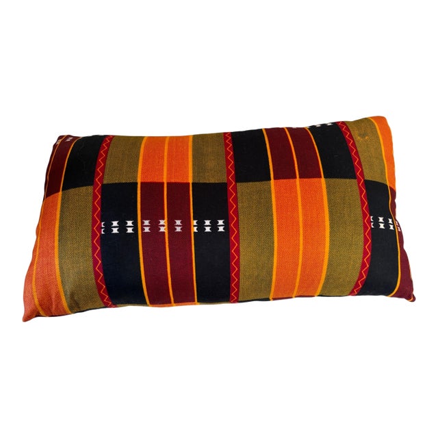 African Kente Cloth Throw Lumbar Pillow 18" W For Sale