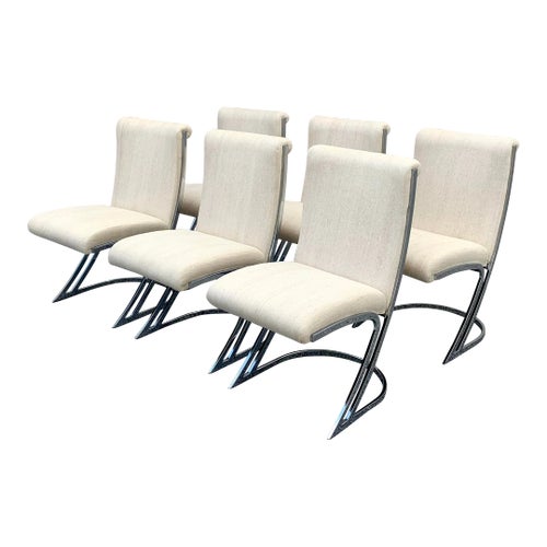 1970s Set of Six Pierre Cardin Modern Chrome Dining Chairs