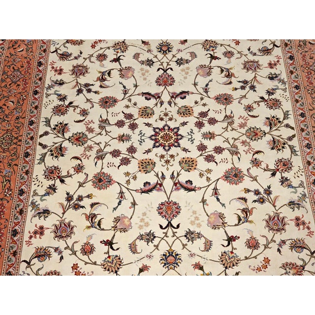Vintage Persian Tabriz Rug, Handwoven Allover Floral Pattern, Ivory & Pale Pink, 7’ X 10’ For Sale - Image 9 of 12