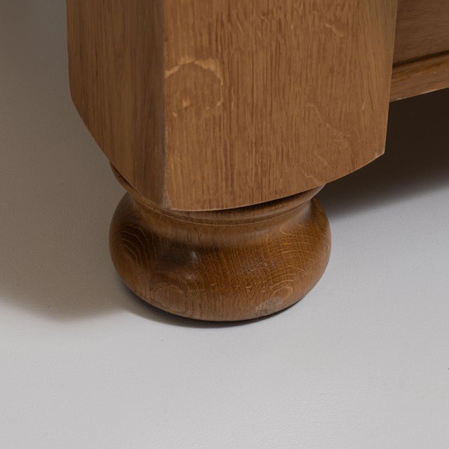 Pair of 1970s French Chestnut Brown Brutalist Oak Upholstered Armchairs For Sale In Greensboro - Image 6 of 15