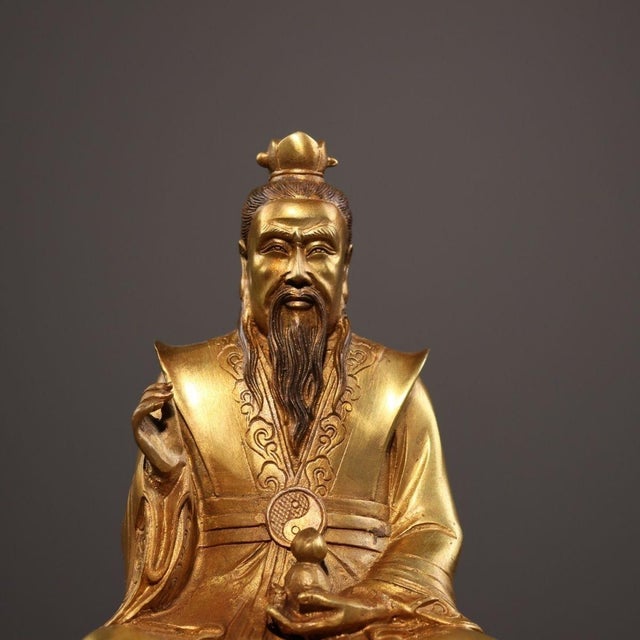 Metal Late 19th Century Gilt Bronze Tai Shang Lao Jun Statue, Taoist Deity Figure For Sale - Image 7 of 9
