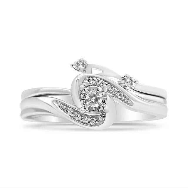 Haus of Brilliance .925 Sterling Silver 1/10 Cttw Diamond Swirl and Bypass Bridal Set Ring and Band (I-J Color, I3 Clarity) - Size 9 For Sale - Image 4 of 6