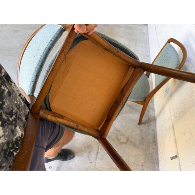 Green Vintage Danish Teak Dining Chairs Set of 2 Mid Century Modern Upholstered Chairs For Sale - Image 8 of 10