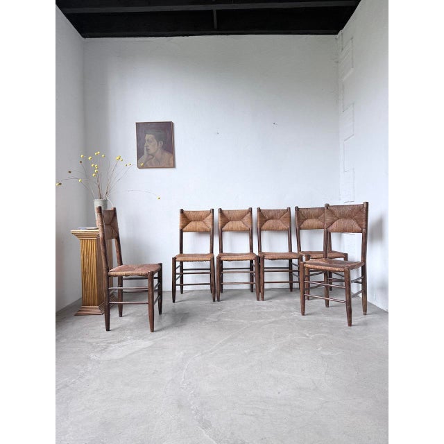 Straw and Oak Chairs from Beauche Perriand, 1950s, Set of 6 For Sale - Image 3 of 18