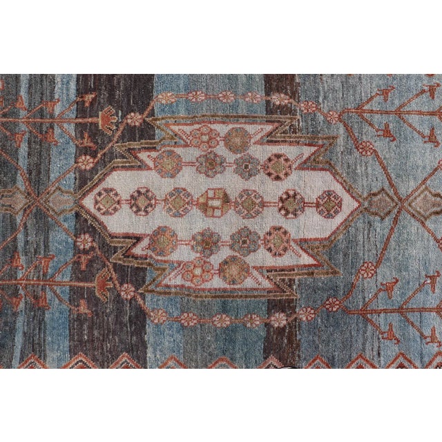 Antique Geometric Persian Malayer Gallery Runner in Gray, Blue, Light Tera-Cotta and Cream For Sale - Image 10 of 13