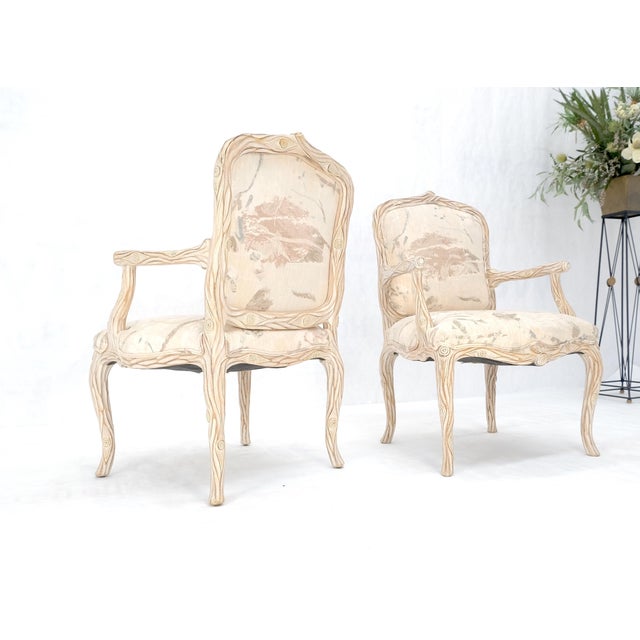 Faux Carved Twig Wood & Eye Theme Arm Lounge Fireside Arm Chairs White Wash MINT For Sale - Image 9 of 16