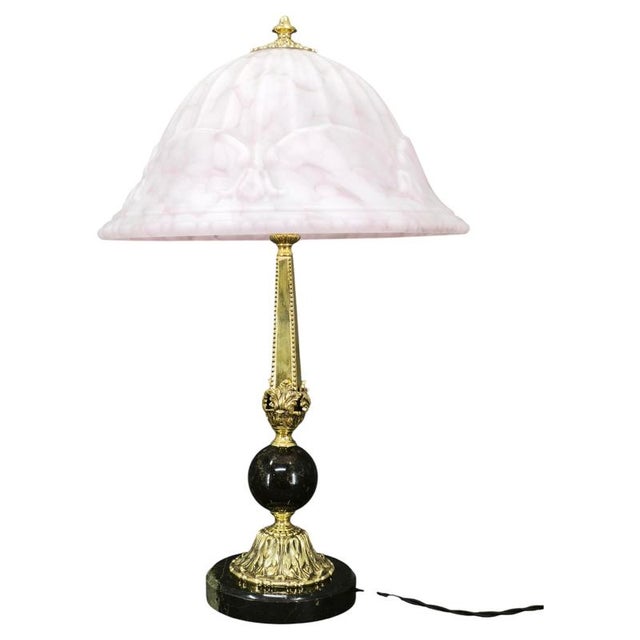 Art Nouveau French Brass, Marble and Opaline Glass Table Lamp, 1920s For Sale - Image 12 of 12
