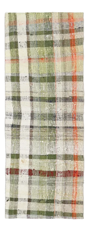 Vintage Turkish Hand-Knotted Wool Cotton Green Kilim Runner Rug