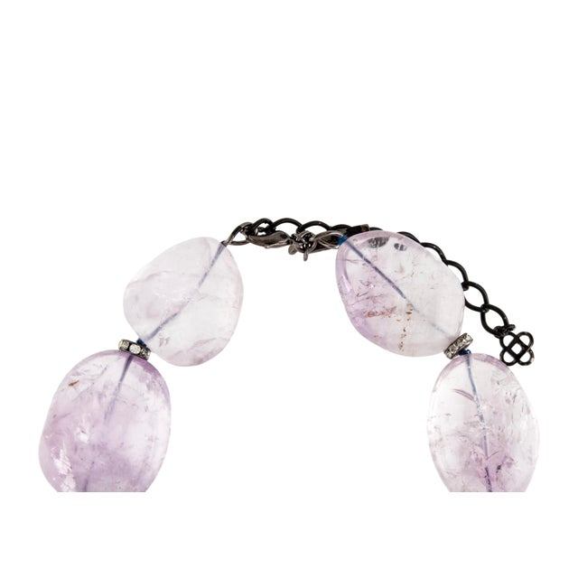 Oscar de la Renta 2000s Oscar De La Renta Necklace Choker Amethyst Large Smooth Tumble Beads Signed For Sale - Image 4 of 12