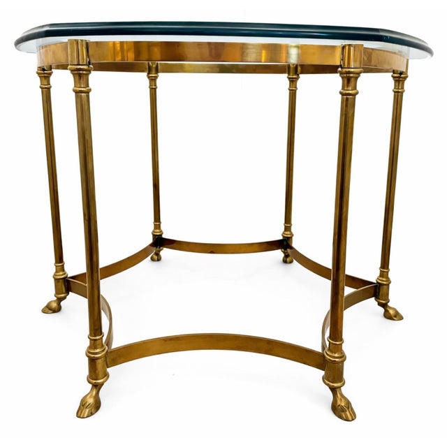 Hollywood Regency Labarge Side Table Brass Glass Hoof Footed Hexagonal For Sale - Image 3 of 6