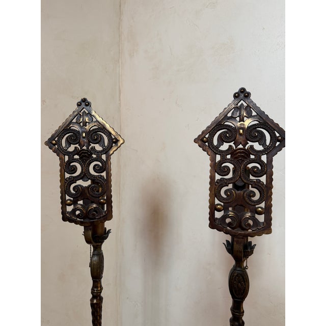 Oscar Bach Gothic Spanish Revival Torchieres Attributed to Oscar Bach For Sale - Image 4 of 10