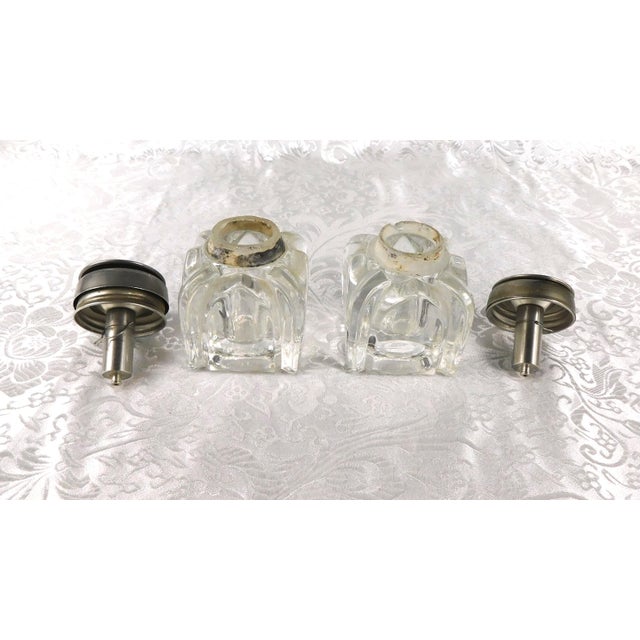 Brown Wooden Desk Organizer With Drawer and Two Crystal Inkwells For Sale - Image 8 of 8