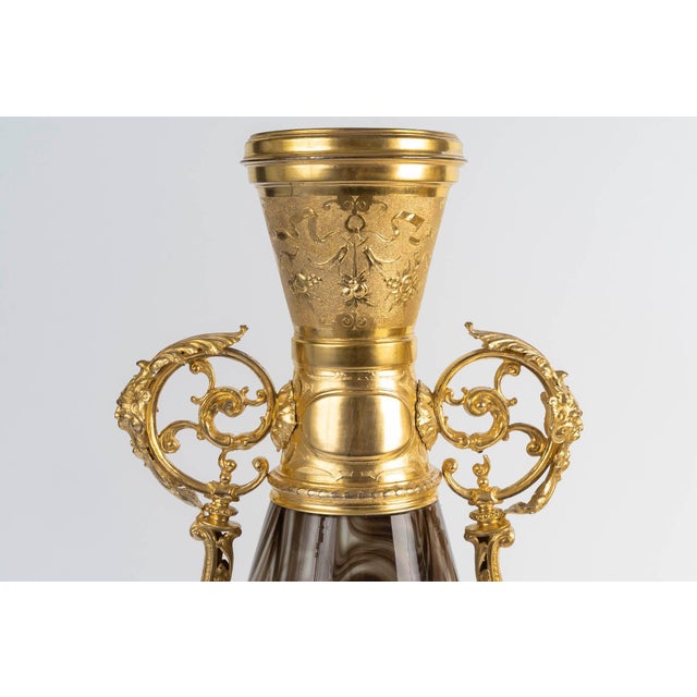 Napoleon III Vases in Opaline Glass and Gilded Regule, 1800s, Set of 2 For Sale - Image 4 of 8
