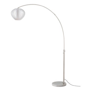 Float Arc Floor Lamp - Satin Nickel, Sphere White Satin Shade, Steel Marble Base, Dimmable For Sale