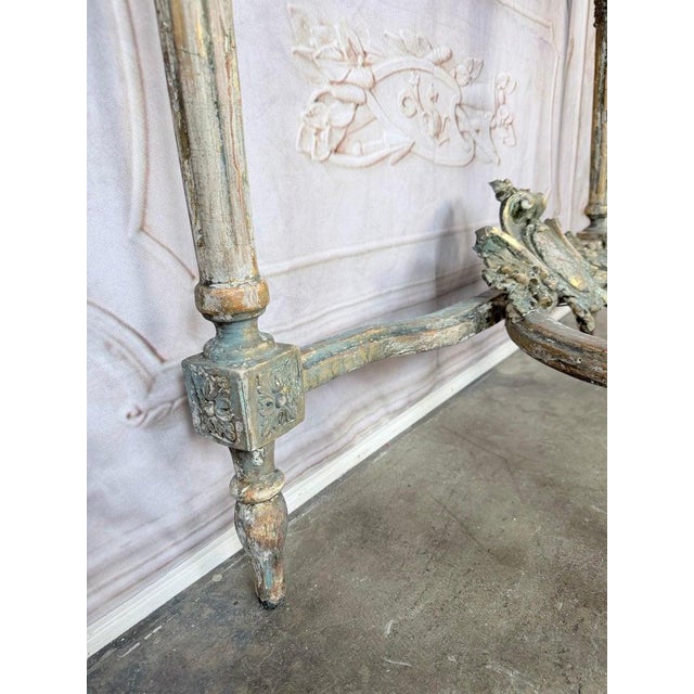French Louis XVI Painted Gesso & Giltwood Console Table With Shaped Marble Top For Sale - Image 12 of 16
