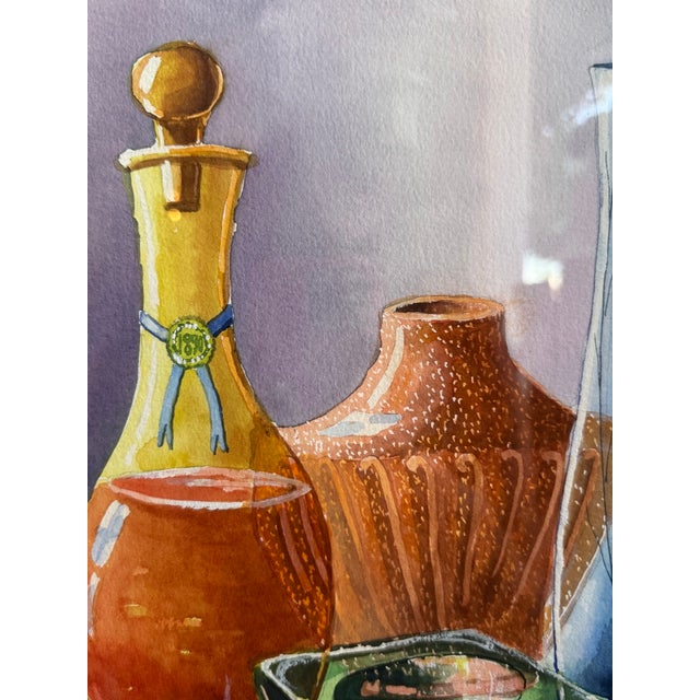 Purple Signed Still Life Watercolor Art in Walnut Frame For Sale - Image 8 of 9