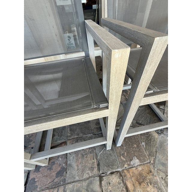 Rustic European Restoration Hardware Aegean Teak Wood Counter Stools, Pair For Sale - Image 3 of 12