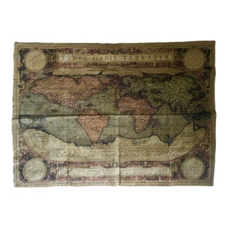 Belgian Jacquard-Woven Tapestry Featuring Abraham Ortelius' "Typvs Orbis Terrarvm" World Map For Sale