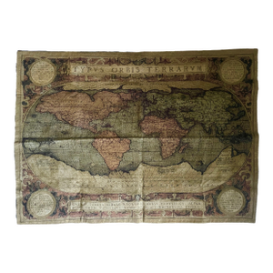 Belgian Jacquard-Woven Tapestry Featuring Abraham Ortelius' "Typvs Orbis Terrarvm" World Map