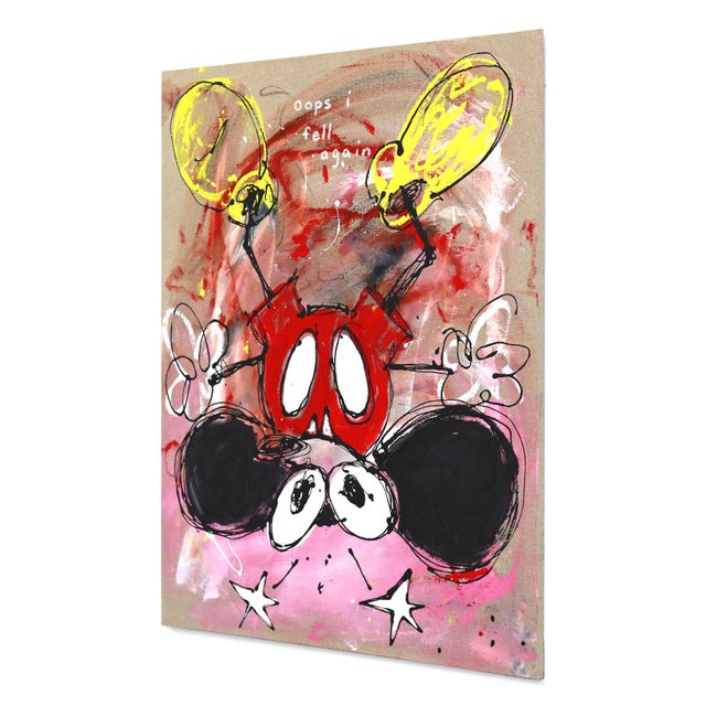 Modern The Last Time I Quit - Original Red Pink Urban Pop Art Acrylic and Oil Stick Painting on Canvas For Sale - Image 3 of 9