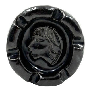 Mid-Century Black Glazed Ceramic Ashtray, Accolay France 1960s For Sale