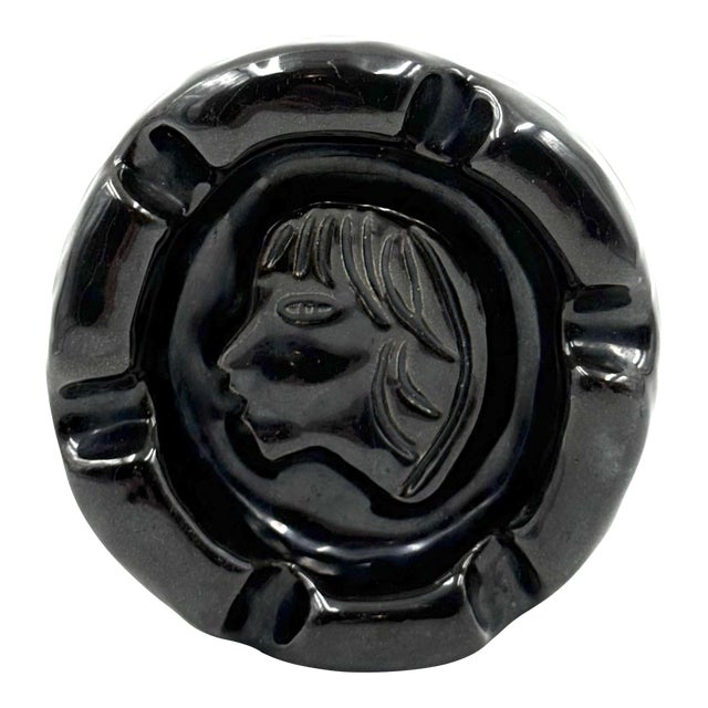 Mid-Century Black Glazed Ceramic Ashtray, Accolay France 1960s For Sale