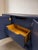 1970s Professionally Refinished Young Solid Oak Campaign Dresser Credenza, Navy Blue, Brass Hardware For Sale - Image 9 of 11