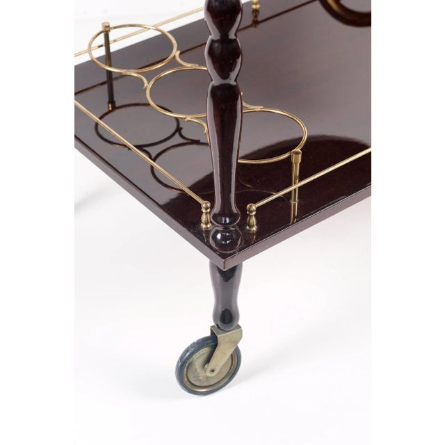 Mid-Century Modern Mahogany Wood and Brass Bar Cart from Maison Bagues For Sale - Image 3 of 6