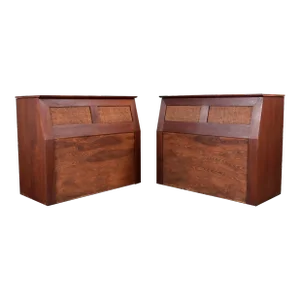 Mid-20th Century Mid-Century Modern Walnut & Cane Flip Top Storage Twin Headboards a Pair