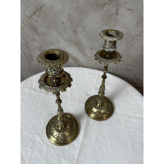 1920s Gilt Brass Candlesticks, 1920s, Set of 2 For Sale - Image 5 of 11