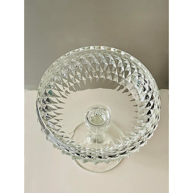 Transparent 1950’s Diamond Point Pressed Glass Compote Dish For Sale - Image 8 of 8