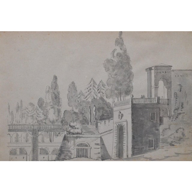 Early 19th Century Constant Bourgeois Du Castelet (1767–1841) Pair of Ink Wash Drawings — Views of Palaces in the Roman Countryside For Sale - Image 9 of 17