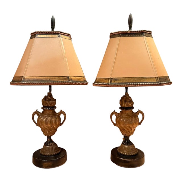 Pair of Miniature 19th Century French Bronze Flame and Urn Fragment Lamps For Sale