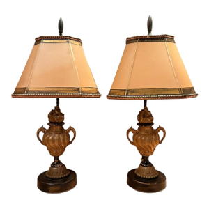 Pair of Miniature 19th Century French Bronze Flame and Urn Fragment Lamps
