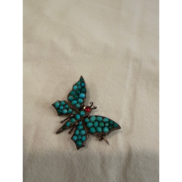 Antique Art Nouveau Brooch in Silver with Turquoise, 1900s For Sale - Image 3 of 6