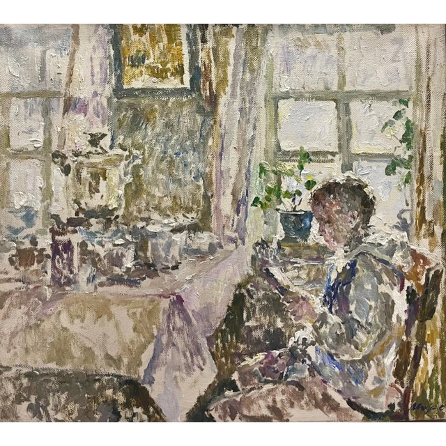 Interno con figura di bambino che legge. Colori delicati Luminoso This piece is attributed to the mentioned...